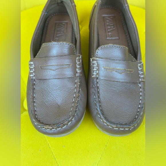 Zara Brown Leather Loafers Slip-On Classic - Picture 2 of 10